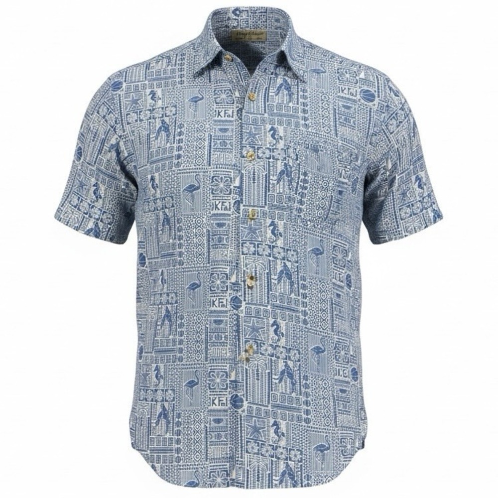 Kenny Flowers Limited Edition Hawaiian Camp Shirt Blue Men's Size Small